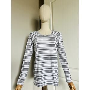 Lululemon Emerald Striped Long Sleeve Tee T Shirt White Black Athleisure Sz 6